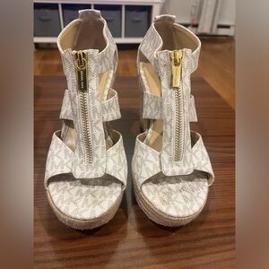 White and tan Michael Kors Wedge platform sandal